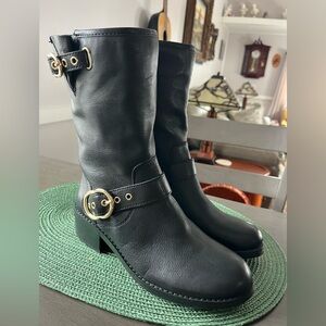 Vince Camuto Wilan Black Leather Moto Riding Boots Women  8M/38.5 New!